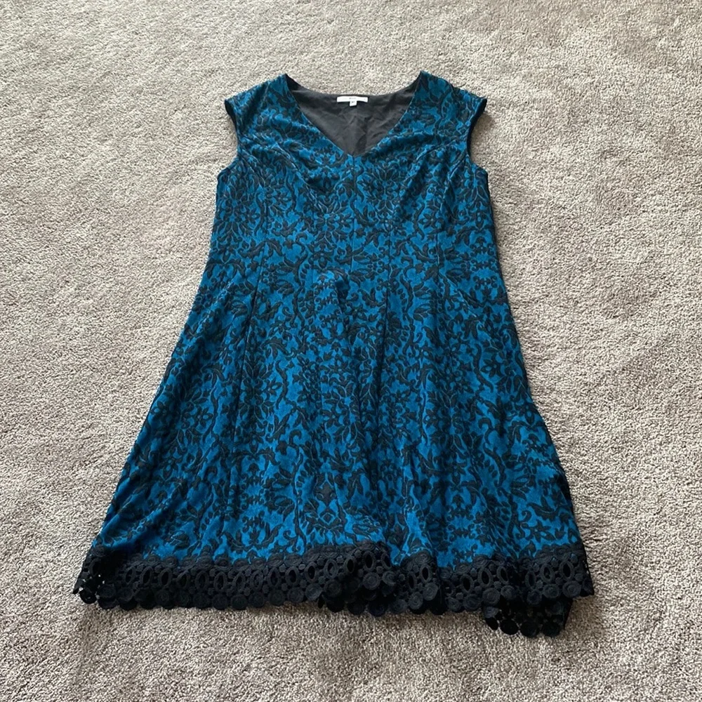 Studio One New York Black & Teal Lace Fit & Flare Dress SIZE 18W - Picture 2 of 7